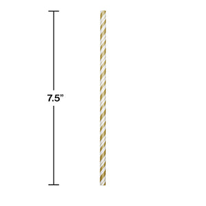 Gold And White Striped Paper Straws, 24 ct Party Decoration