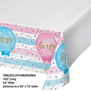 Gender Reveal Balloons Plastic Tablecover Border Print, 54" X 102" Party Decoration