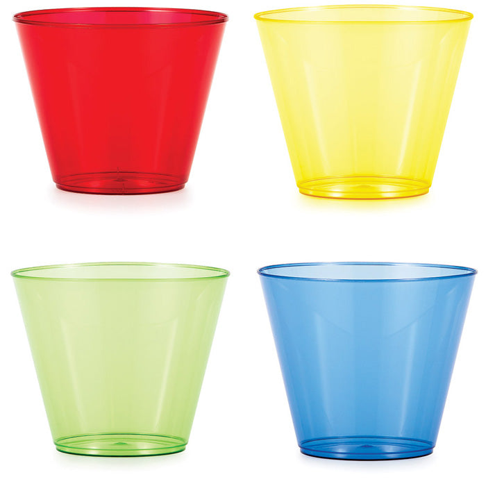Assorted Colors Plastic Glasses, 9 Oz, 12 Count