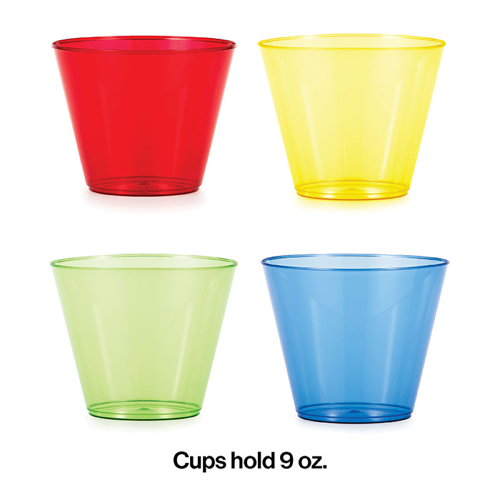 Assorted Colors Plastic Glasses, 9 Oz, 12 ct Party Decoration