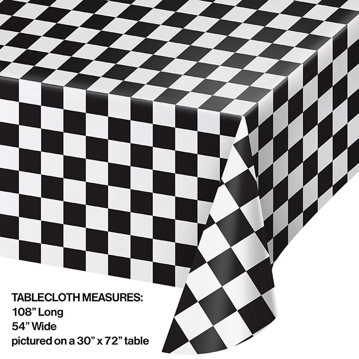 Black Check Tablecover Plastic 54" X 108" Party Decoration