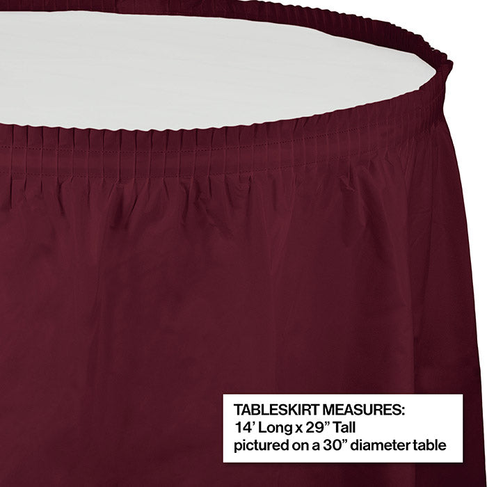Burgundy Plastic Tableskirt, 14' X 29"