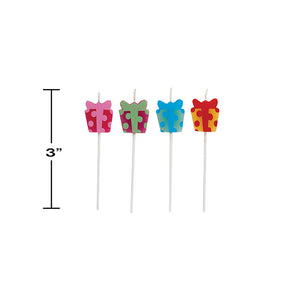 Present Shaped Pick Candles, 4 ct Party Decoration