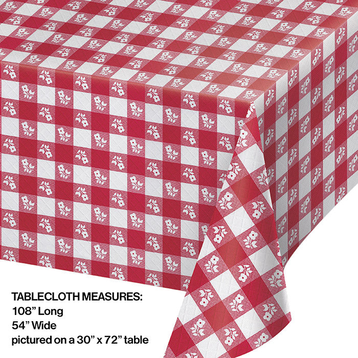 Red Gingham Tablecover Plastic 54" X 108" Party Decoration