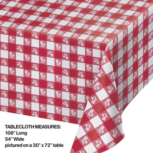 Red Gingham Tablecover Plastic 54" X 108" Party Decoration