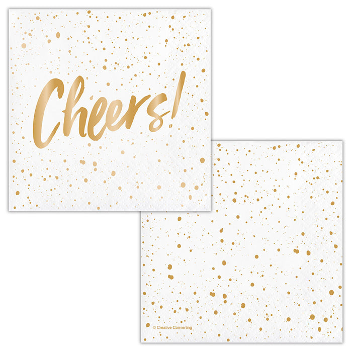 Cheers Gold Foil Beverage Napkins By Elise 24ct by Creative Converting
