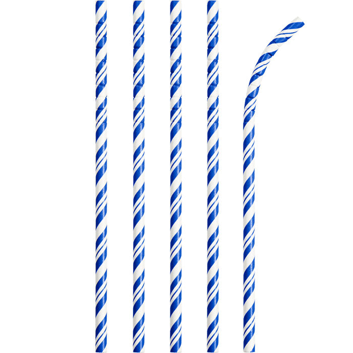 Cobalt Blue Striped Paper Straws, 24 ct by Creative Converting