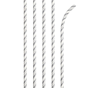 Silver And White Striped Paper Straws, 24 ct by Creative Converting