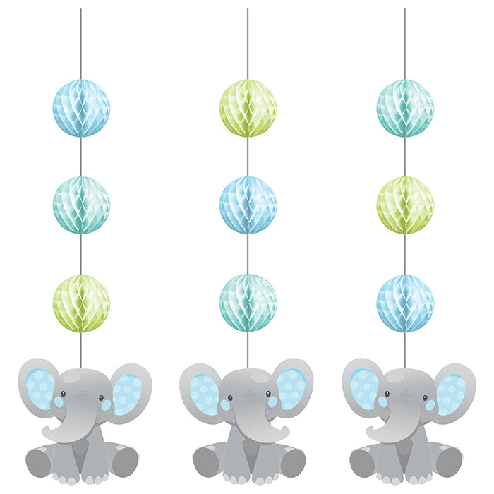 Enchanting Elephants Boy Hanging Cutouts W/ Honeycomb 3ct by Creative Converting