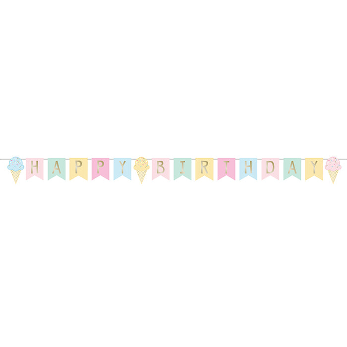 Ice Cream Party Shaped Banner W/ Ribbon, Foil by Creative Converting