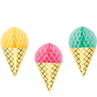 Ice Cream Party Hanging Honeycomb, Foil 3ct