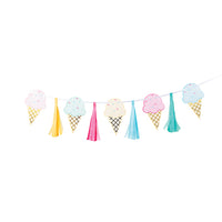 Ice Cream Party Tassle Banner W/ Ribbon, Foil