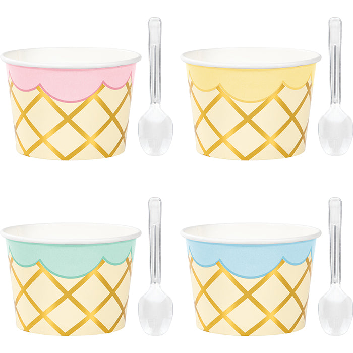 Ice Cream Party Treat Cups With Spoons, Foil 8ct