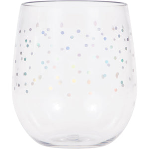 Iridescent Dots Plastic Stemless Wine Glass By Elise by Creative Converting