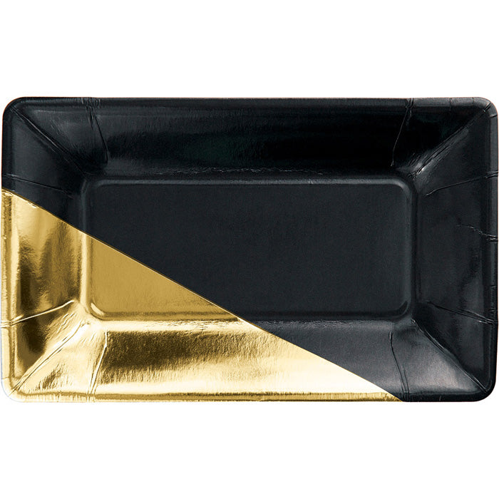 Black And Gold Foil Rectangular Paper Plates By Elise, 8 ct by Creative Converting