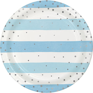 Blue Silver Celebration Dinner Plate, Foil, Stripes 8ct by Creative Converting