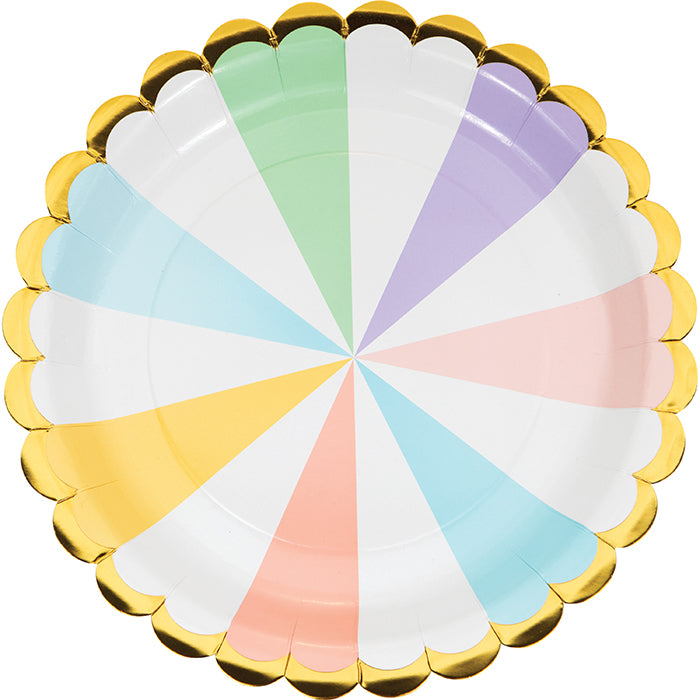 Pastel Celebrations Dinner Plate, Scallop Shaped, Foil 8ct by Creative Converting