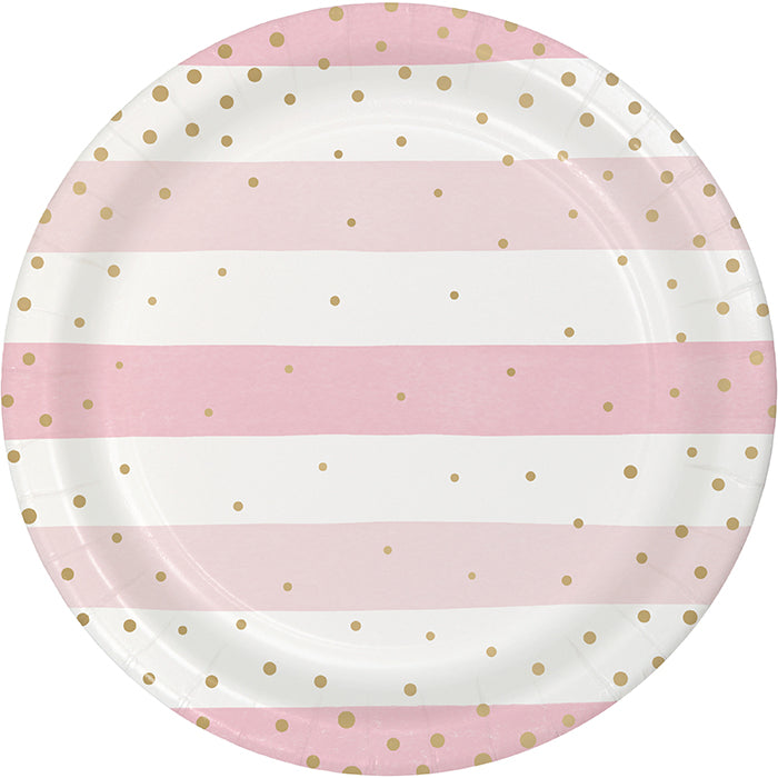Pink Gold Celebration Dinner Plate, Foil, Stripes 8ct by Creative Converting