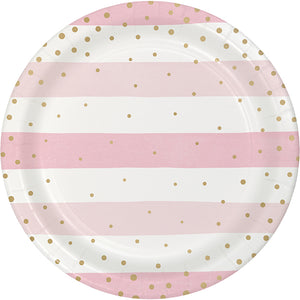 Pink Gold Celebration Dinner Plate, Foil, Stripes 8ct by Creative Converting
