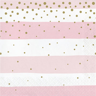 Pink Gold Celebration Luncheon Napkin, Stripes 16ct by Creative Converting