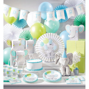 Enchanting Elephants Boy Shaped Banner With Ribbon & Stickers, Diy Party Supplies