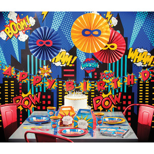 Superhero Party Hanging decorations W/ Cutouts And Paper Fan 3ct Party Supplies