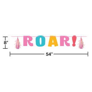 Girl Dino Party Letter Banner W/ Tassles, Iridescent Party Decoration