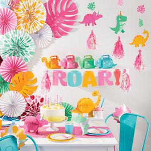 Girl Dino Party Letter Banner W/ Tassles, Iridescent Party Supplies