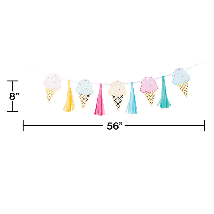 Ice Cream Party Tassle Banner W/ Ribbon, Foil