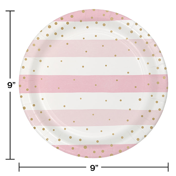 Pink Gold Celebration Stripes Dinner Plate, Foil (8/Pkg)