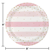 Pink Gold Celebration Dinner Plate, Foil, Stripes 8ct Party Decoration