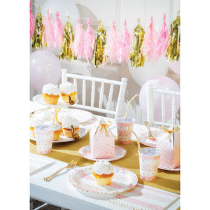 Pink Gold Celebration Dinner Plate, Foil, Stripes 8ct Party Supplies