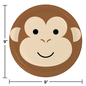 Animal Faces Dinner Plate, Monkey 8ct Party Decoration