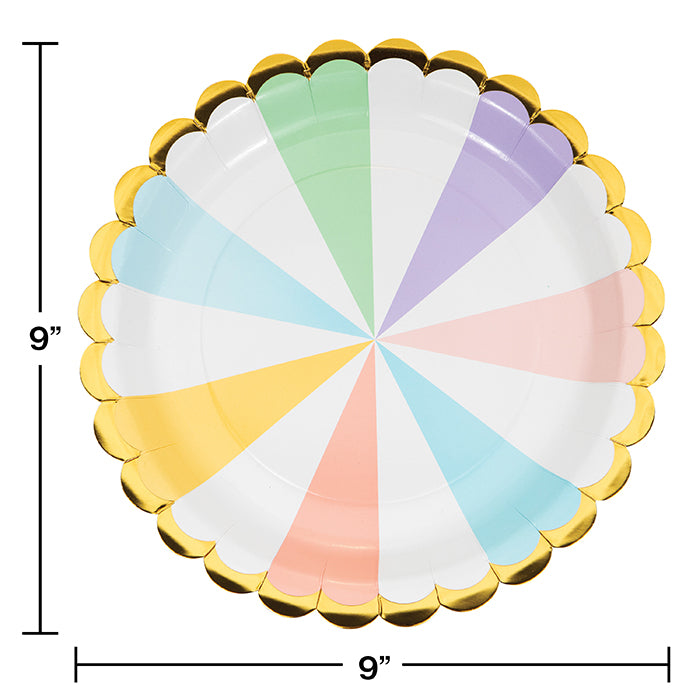 Pastel Celebrations Dinner Plate, Scallop Shaped, Foil 8ct