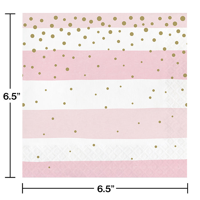 Pink Gold Celebration Luncheon Napkin, Stripes 16ct Party Decoration