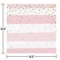 Pink Gold Celebration Luncheon Napkin, Stripes 16ct Party Decoration