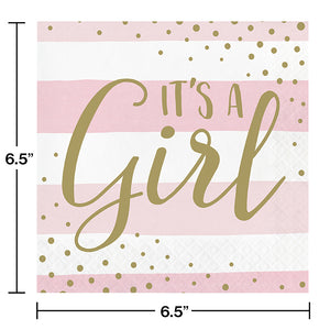 Pink Gold Celebration Luncheon Napkin, It's A Girl 16ct Party Decoration