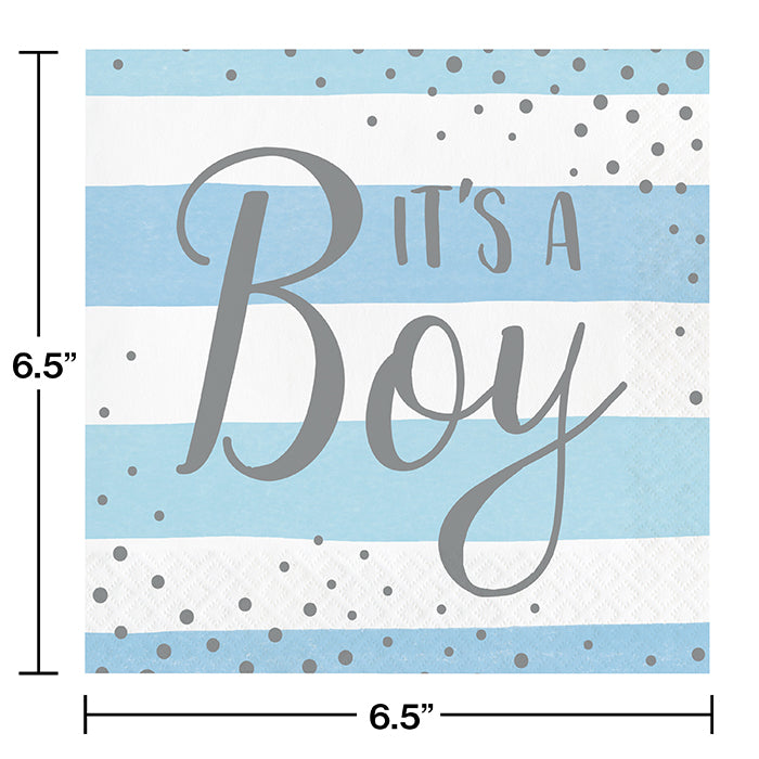 Blue Silver Celebration Luncheon Napkin, It's A Boy 16ct Party Decoration