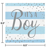 Blue Silver Celebration Luncheon Napkin, It's A Boy 16ct Party Decoration