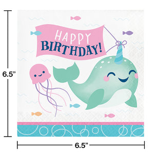 Narwhal Party Luncheon Napkin, Happy Birthday 16ct Party Decoration