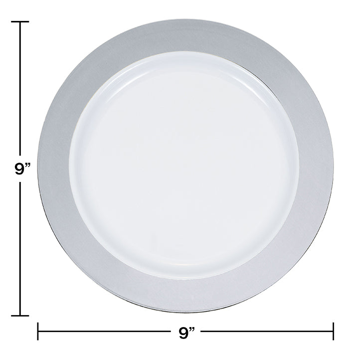 9" Silver Rim Plastic Plate 10ct