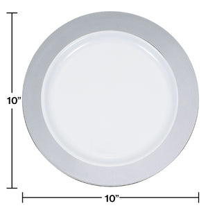 10.25" Silver Rim Plastic Plate 10ct Party Decoration