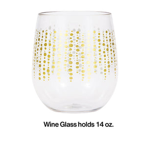 Glittering Gold Dots Plastic Stemless Wine Glass By Elise Party Decoration