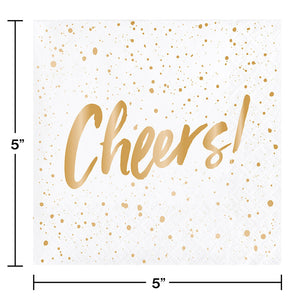 Cheers Gold Foil Beverage Napkins By Elise 24ct Party Decoration