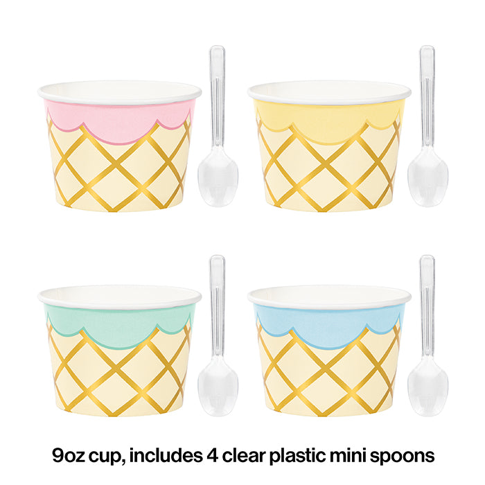 Ice Cream Party Treat Cups With Spoons, Foil 8ct