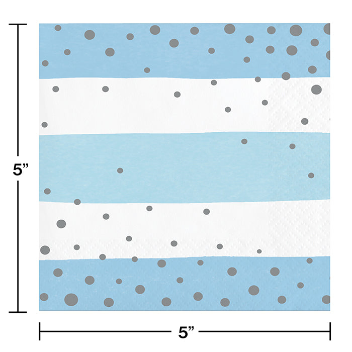 Blue Silver Celebration Beverage Napkins 16ct Party Decoration