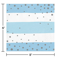 Blue Silver Celebration Beverage Napkins 16ct Party Decoration
