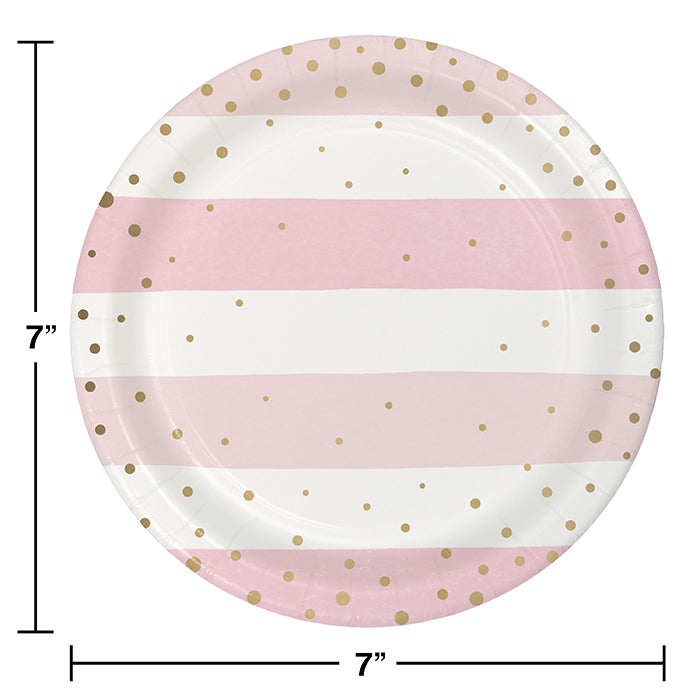 Pink Gold Celebration Dessert Plate, Foil 8ct Party Decoration