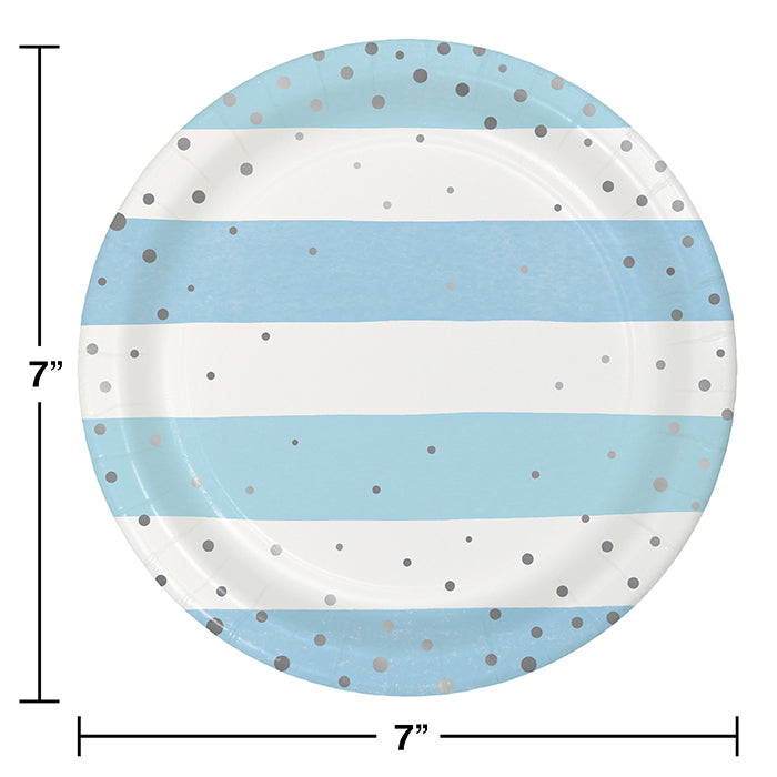 Blue Silver Celebration Dessert Plate, Foil 8ct Party Decoration