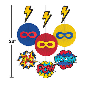 Superhero Party Hanging decorations W/ Cutouts And Paper Fan 3ct Party Decoration
